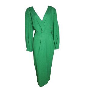 SHEIN Solid All Green Long Sleece Zip Back Tie Waist Dress Womens Plus Size 4XL